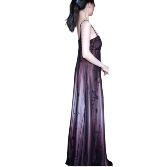 Y2k Vtg Empire Style Purple Ombre Lace/Beads Prom Evening Silky Slip Gown Sz 10 - Picture 12 of 16